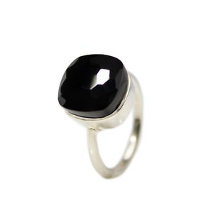 Black Onyx ring large - Black gemstone ring - Natural gemstone ring -  vermeil ring - Big square stackable ring - Classy Goth ring