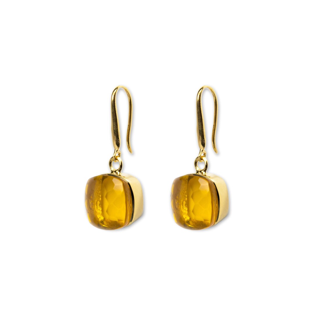 Golden Citrine Dangle Earrings Dainty Gem Earrings Yellow - Etsy