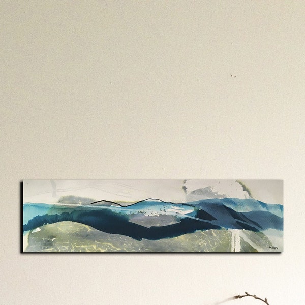 Peinture originale, paysage de montagne, encres sur papier, art contemporain, art abstrait