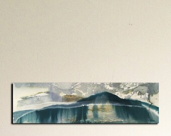 Original mountain landscape, ink and acrylic on paper, abstract art