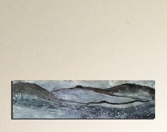 Original painting, snow landscape on mountains, ink and acrylic on paper