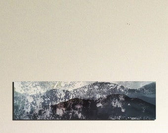 Snow landscape on mountains, ink and acrylic on paper, contemporary art