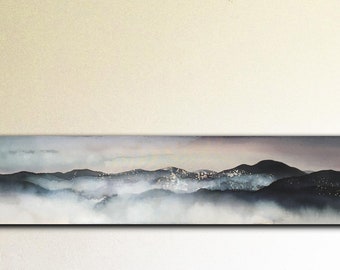 Abstract original painting mountainscape ink on canvas