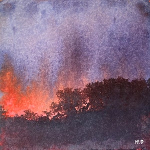 Cuadro de paisaje otoñal, cuadro original sobre tabla de lienzo. Tintas de pintura abstracta y collage. Arte Contemporaneo