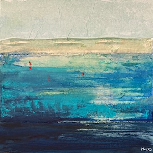 Paysage de mer, peinture originale sur carton entoilé. Art abstrait.
