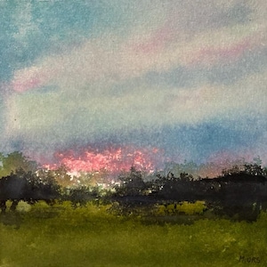 Peinture originale, paysage de printemps abstrait sur carton entoilé, art contemporain