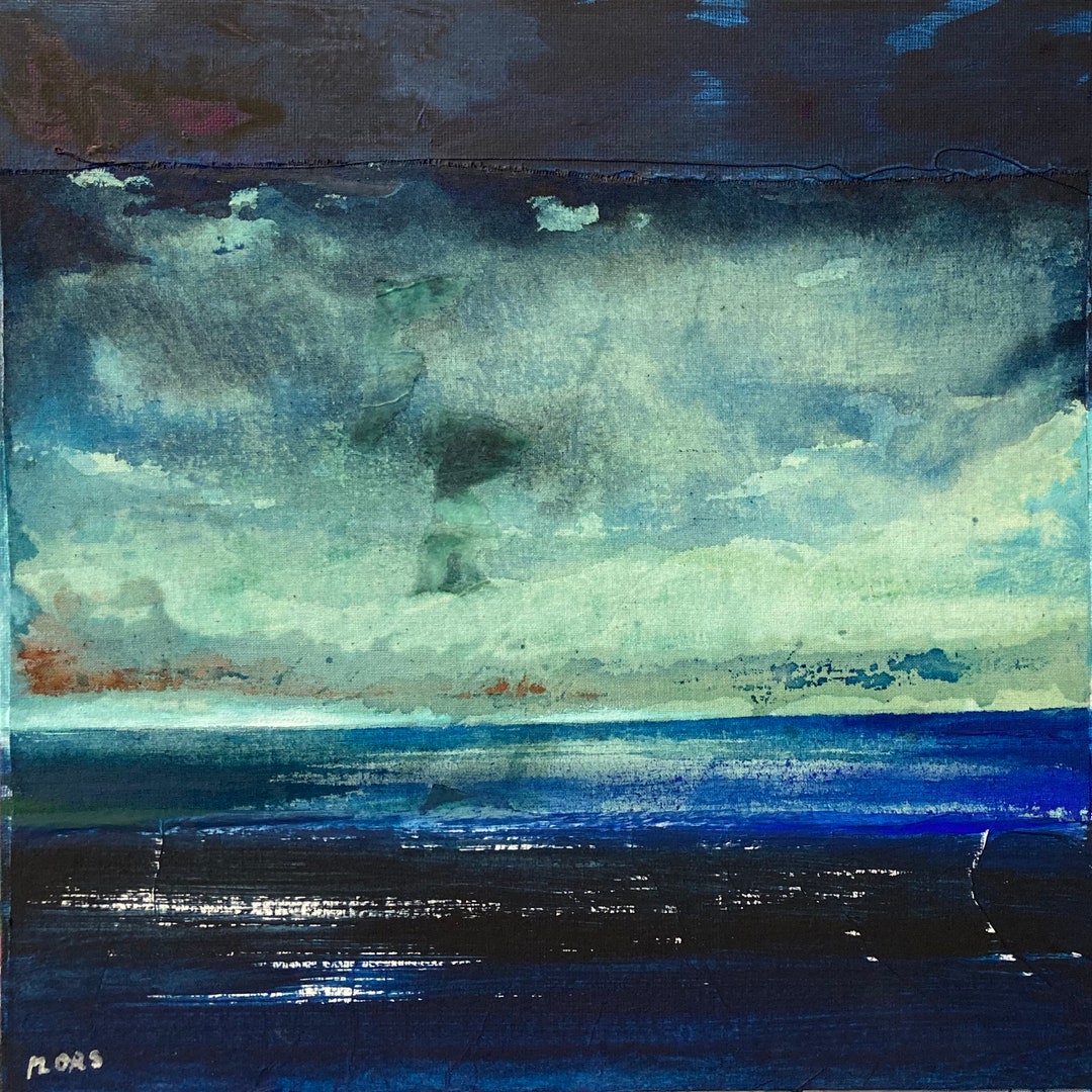 Original Abstract Sea Landscape Original Painting Ink, Collage and ...