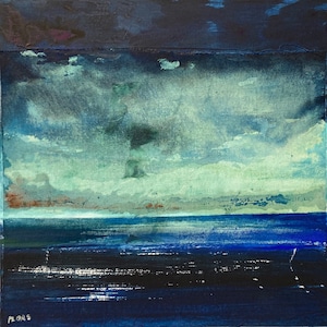 Pintura original de paisaje marino, tintas, collage y acrílico sobre lienzo, arte contemporáneo.