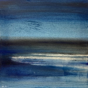 Abstract seascape in blue and black, original painting, acrylic on canvas.