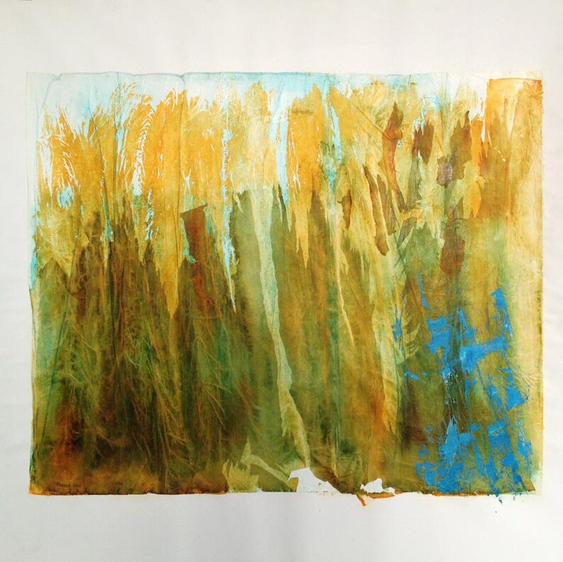 Dans Les Hautes Herbes Peinture Originale Encres Et Collage Etsy