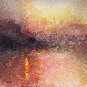 Petit tableau paysage d'eau peinture originale. Paysage d'automne. Technique mixte sur carton entoilé.