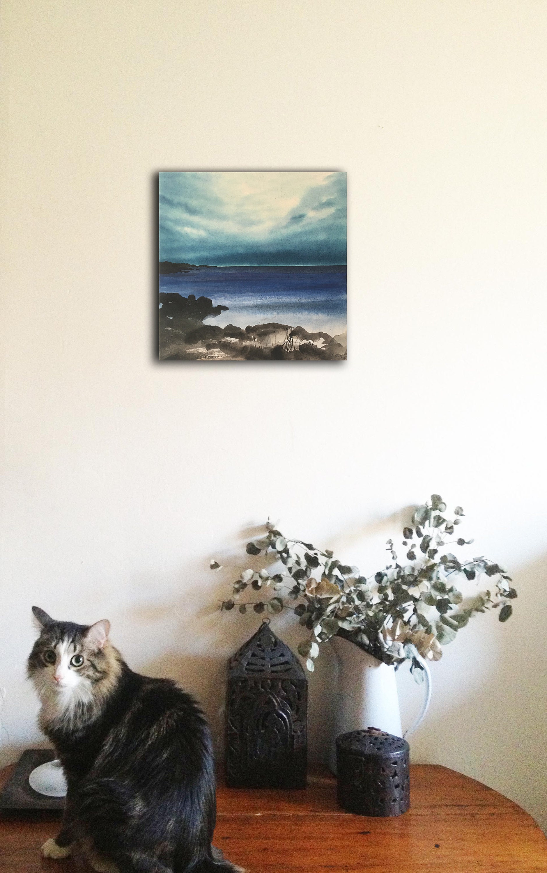 Seascape Original Painting Ink and Acrylic on Canvas