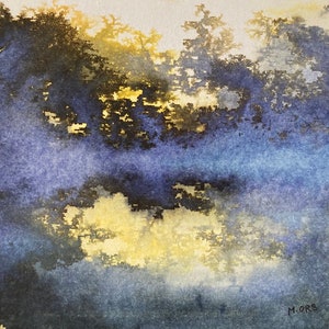 Peinture originale, encres et collage sur carton entoilé. paysage d'automne abstrait.