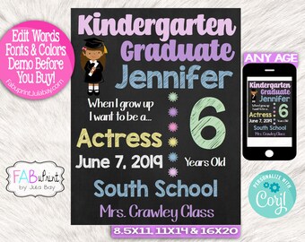 Boy Brown Hair Graduation Milestone Chalkboards Editable Kindergarten Graduate Chalkboard Signs Milestone Chalkboard Sign