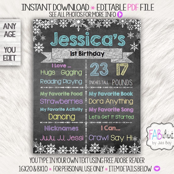 birthday poster board chalkboard sign editable diy etsy