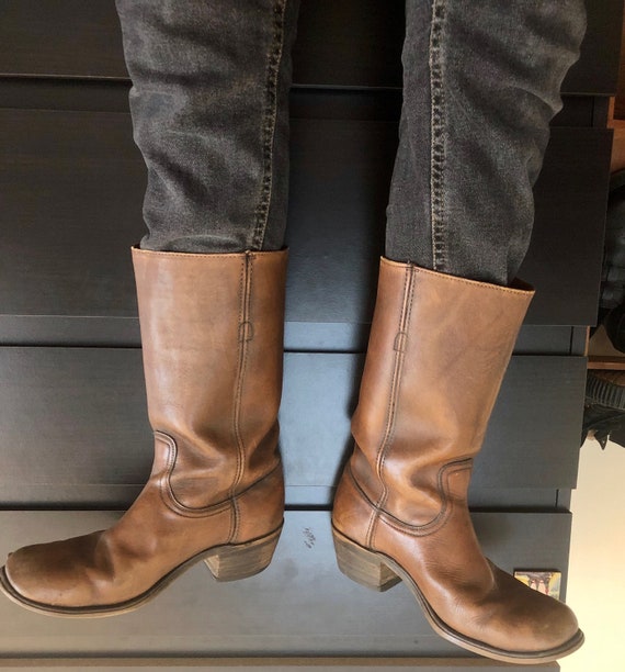 70s Mahogany Brown Leather Boots Tall Red Brown Wooden Heel Cowgirl Boots BOHO Riding Boots COWGIRL Vintage Boots Womens Size 7