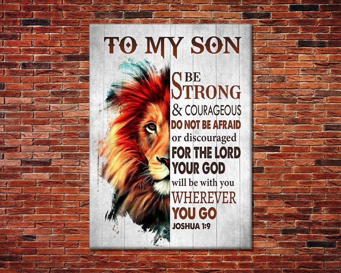 Personalized Joshua 19 To My Son Lion Canvas Bible Verse