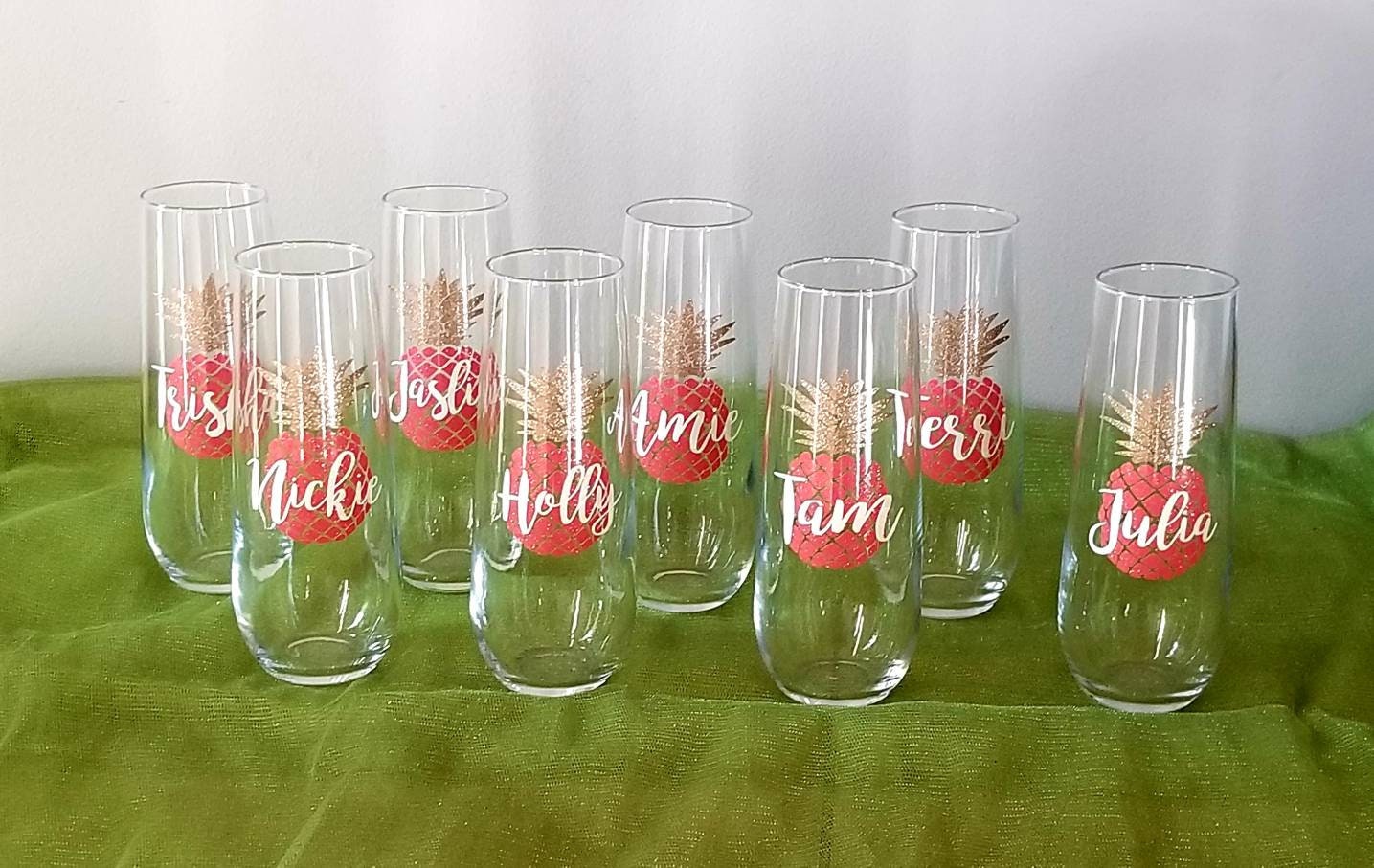 Set of 3 Personalized Stemless Mimosa Glasses with Pineapple Etsy