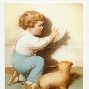 Honey and Tan Puppy Bookplate Art Print Painted by Bessie Pease Gutmann – Wall Art 03