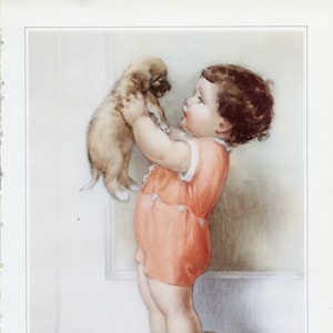 Benjamin With Puppy Art Print Painted by Bessie Pease Gutmann – Wall Art 06