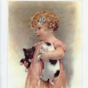 Josie with Puppy and Kitty Bookplate Art Print by Bessie Pease Gutmann – Wall Art 05