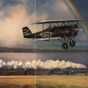 Pitcairn Mailwing -- NYC Hudson 4-6-4 Art Print – William S. Phillips – Vintage Railroad & Aviation Bookplate – Wall Decor P10