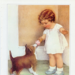 Bessie and Puppy Bookplate Art Print Painted by Bessie Pease Gutmann – Wall Art 16