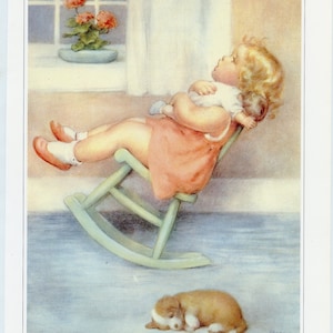Clara with Dolly and Puppy Bookplate Art Print Painted by Bessie Pease Gutmann – Wall Art 22
