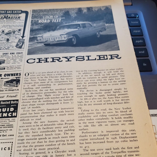 Chrysler New Yorker Road Tests and or Articles removed from vintage magazines