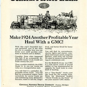 1924 GMC Model K 16 One Ton Truck Stake Bed Print Ad   2A017