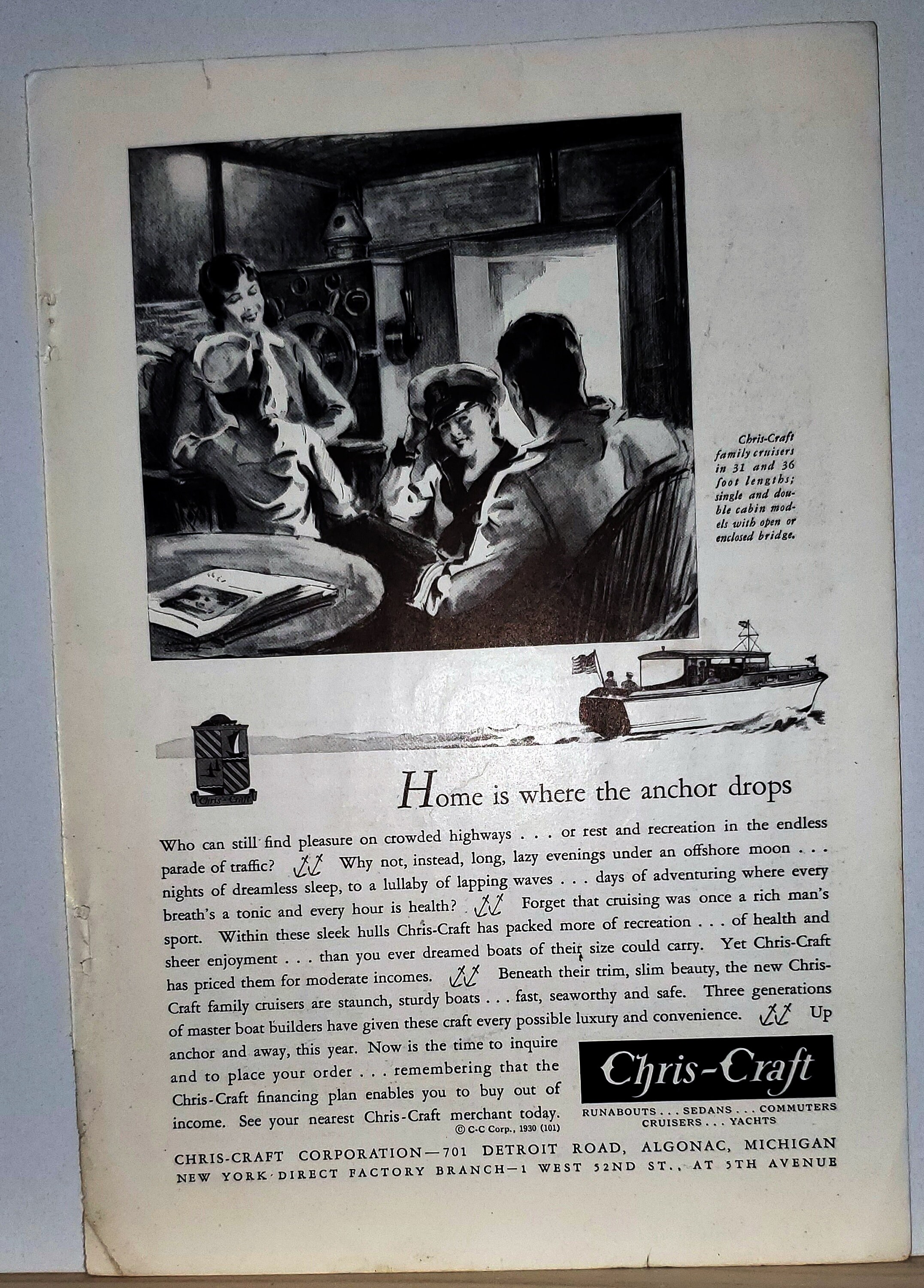 Rare 1931 CHRISCRAFT Family Cruiser Print Ad From National Geographic