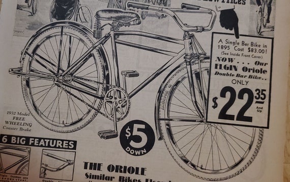 Vintage 1932 ELGIN ORIOLE BICYCLE Ad in Sears Catalog Page 1B71 1