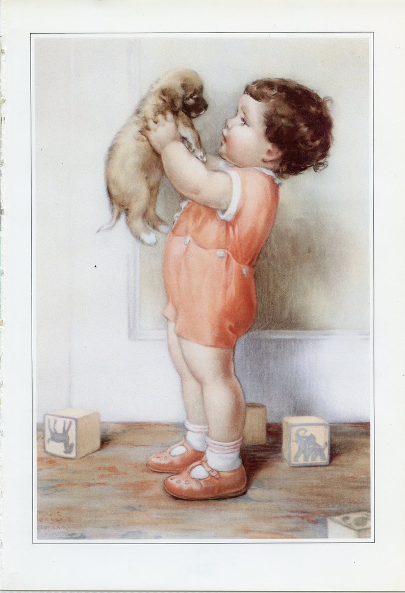 Benjamin With Puppy Art Print Painted by Bessie Pease Gutmann \u2013 Wall Art 06