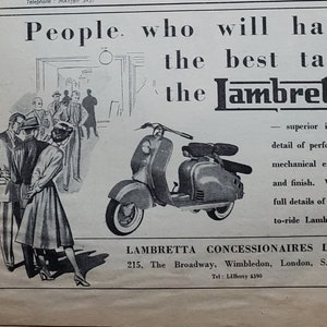 Original 1953 Lambretta Scooter Black and White Print Ad  1B21