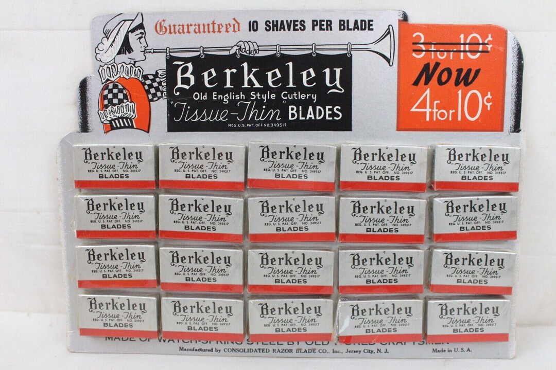 Vintage Berkeley Razor Blade New Old Stock NOS Cardboard Display ...