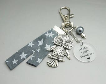 porte clé liberty étoile cabochon personnalisable ATSEM super chouette - cadeau scolaire - teacher gift