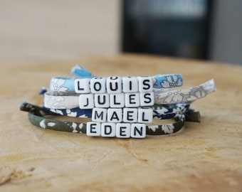 personalized first name liberty bracelet - child bracelet - pearl bracelet - men's boy bracelet - Personalized Beaded Name - Custom Word