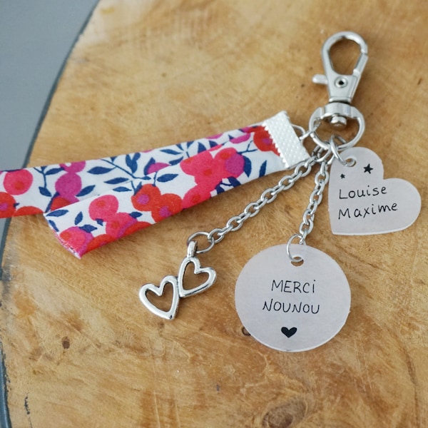 porte clé liberty cabochon "merci nounou " + prénom enfant personnalisable - babysitter gift - super nounou qui déchire anniversaire