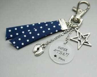 porte clé liberty cabochon "Super ATSEM" etoile enfant- cadeau scolaire personnalisable