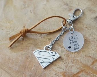 porte clef gravé "Super PAPA papou papounet"  personnalisable - fête des pères - super papa - cadeau papa - dad keychain