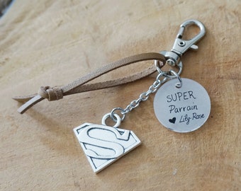 Porte-clé Super parrain personnalisé – Cadeau parrain original avec prénom – Filleul baptême naissance