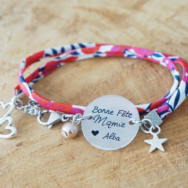bracelet liberty  Mamie + prénom personnalisable - bonne fête mamie - fête des grand mère - cadeau anniversaire mamie mémé