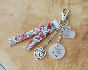 porte clé liberty Maman + prénom enfant personnalisable -mom of three - mom of two - mère fille - cadeau fête des mères - mother day gift