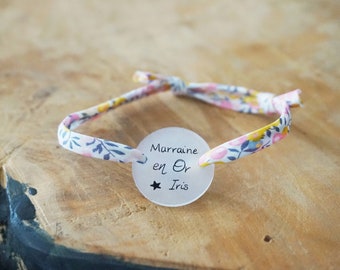 bracelet gravé "Marraine en or" + prénom enfant personnalisable - anniversaire marraine - cadeau baptême - promue marraine bébé naissance