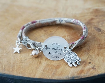 bracelet liberty "Tata qui déchire" + prénom personnalisable - cadeau tatie qui déchire - promue tata - auntie gift aunt gift