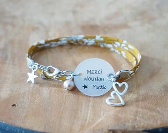bracelet liberty "Merci Nounou" + prénom personnalisable - cadeau nounou babysitter atsem - merci de m'avoir aidé à grandir