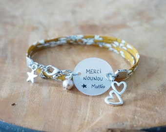 bracelet liberty cabochon "Merci Nounou" personnalisable - cadeau nounou - babysitter gift - merci atsem - merci de m'avoir aidé à grandir