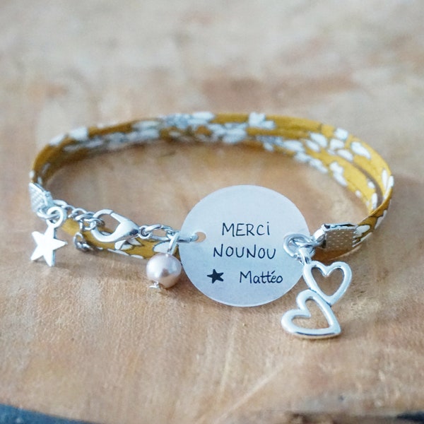bracelet liberty cabochon "Merci Nounou" personnalisable - cadeau nounou - babysitter gift - merci atsem - merci de m'avoir aidé à grandir