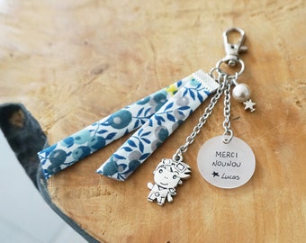 engraved key ring Thank you Nanny + personalized child first name - Childcare assistant customizable gift - nanny mistress aunt grandma