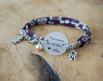bracelet liberty gravé "Marraine qui déchire " + prénom enfant personnalisé - cadeau marraine personnalisable - anniversaire marraine